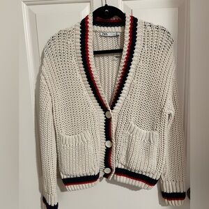 Zara Chunky Knit Collegiate V-Neck Cardigan